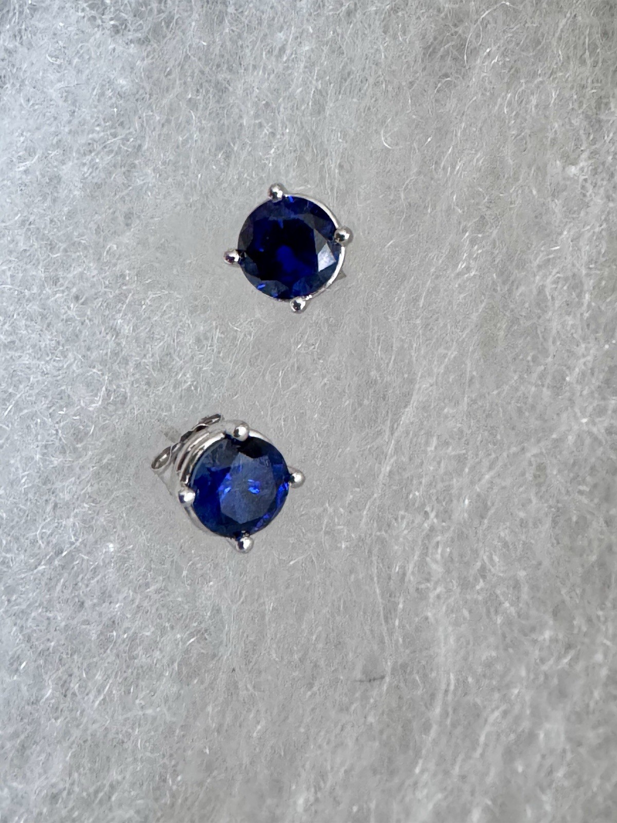 6.5mm created sapphire 4 prong push backs sterling 925 silver new made in NYC