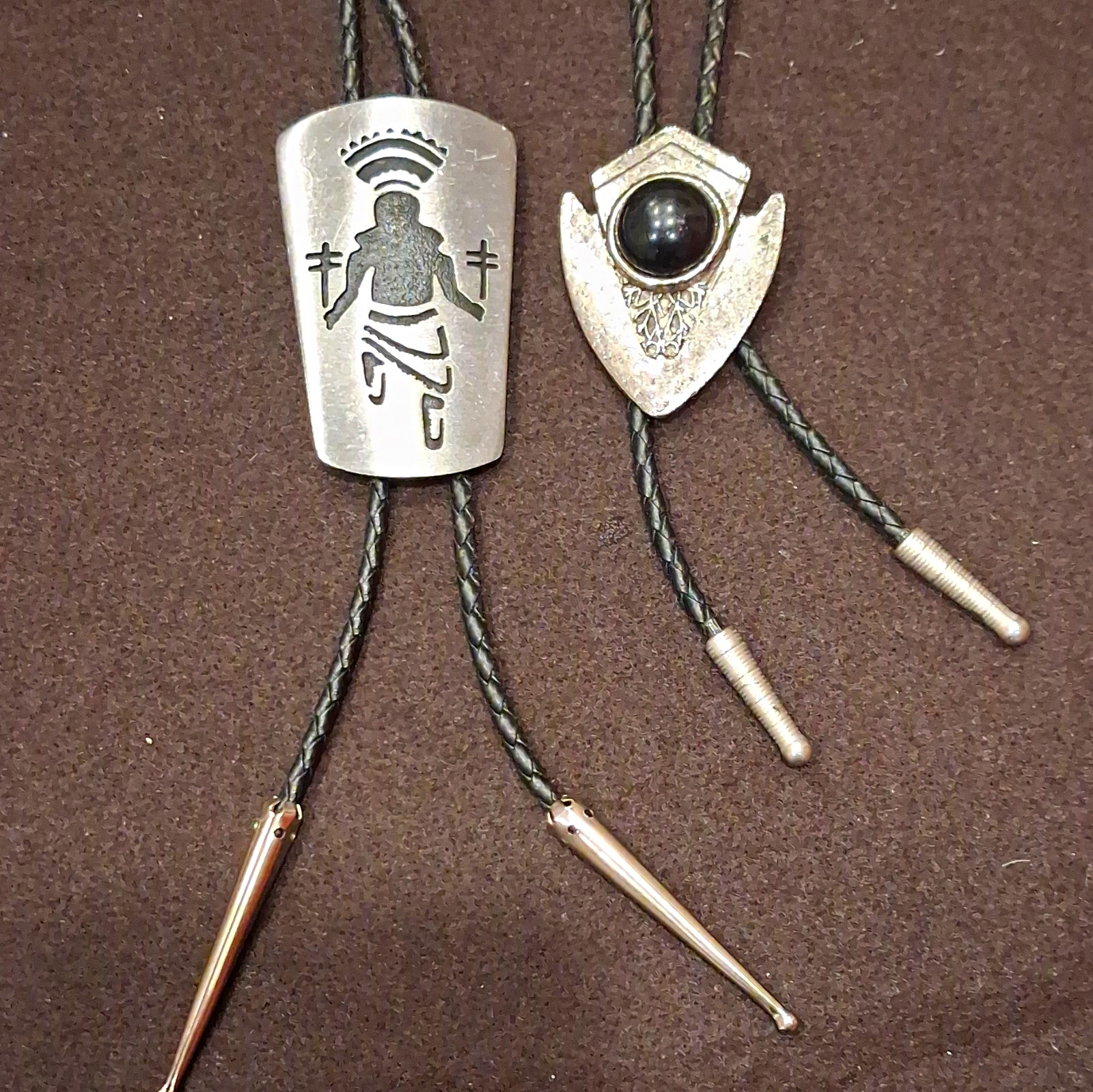 Men’s Adjustable Bolo Tie Lot Of Two Silver Tone Very Cool Designs!!!!!