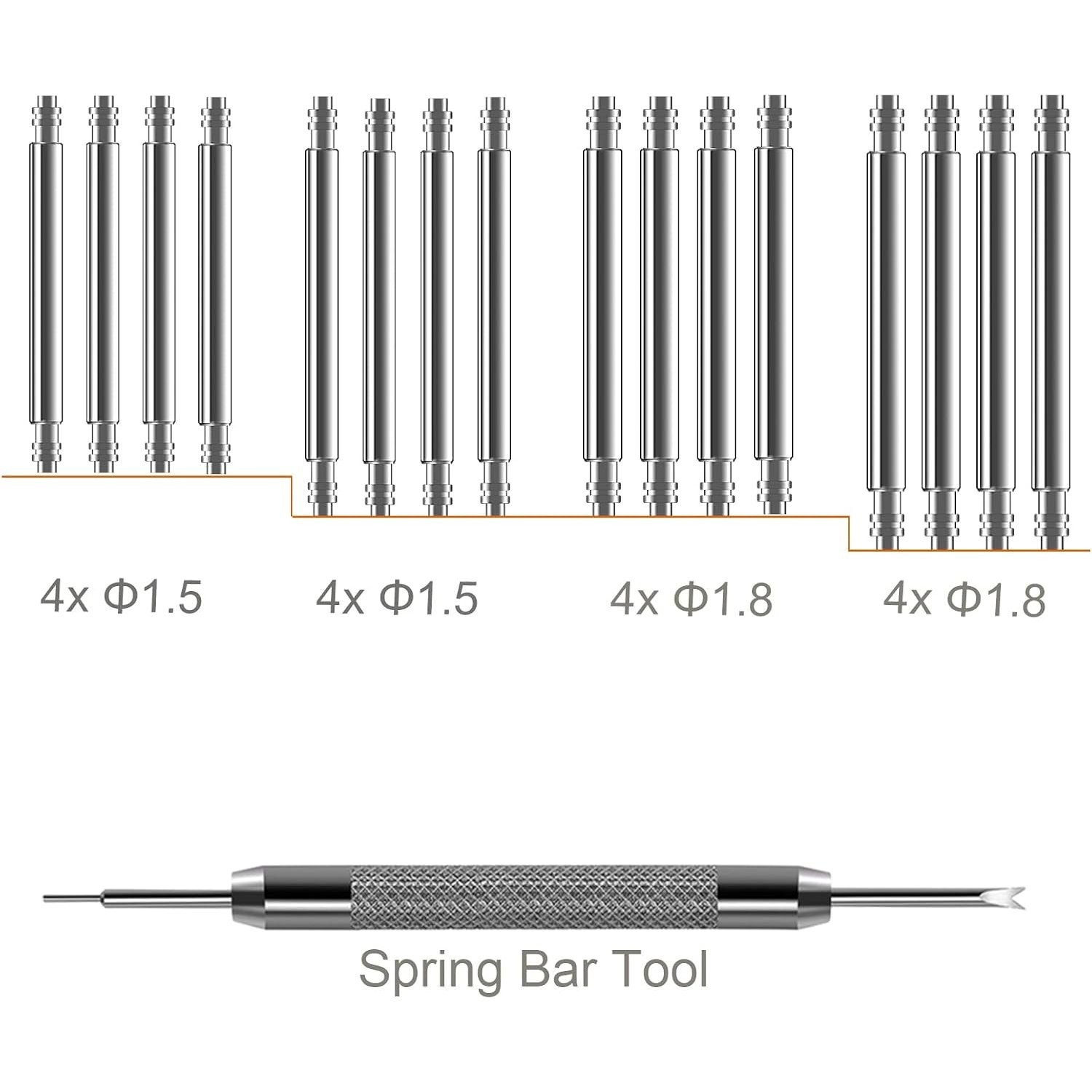 Watch Band Pins Spring Bars Tool Kit with 1.5mm & 1.8mm Thickness for Repair