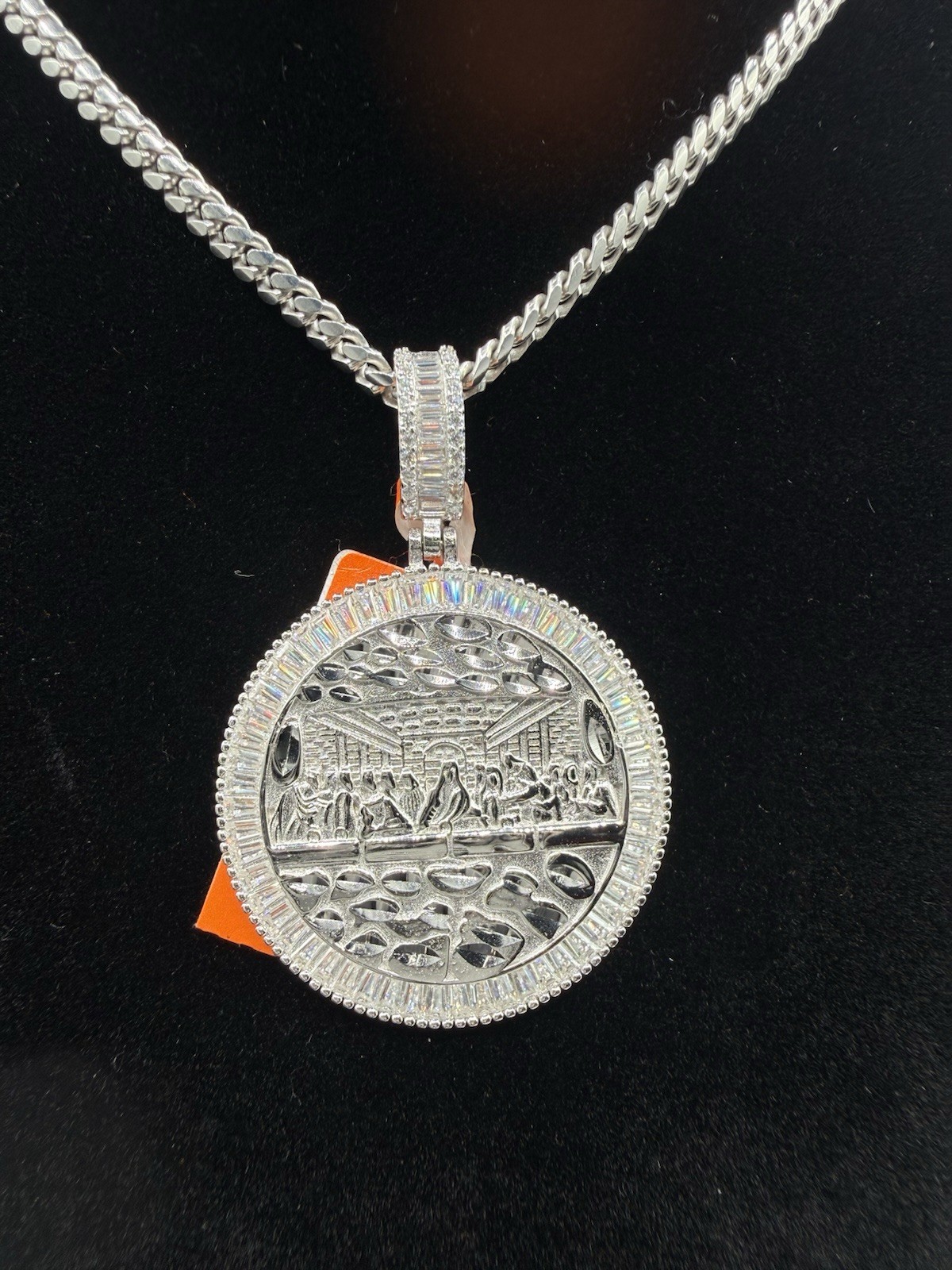 Sterling 925 Miami Cuban 24 4mm Chain with Moissanite Last Supper Pendant 24 In
