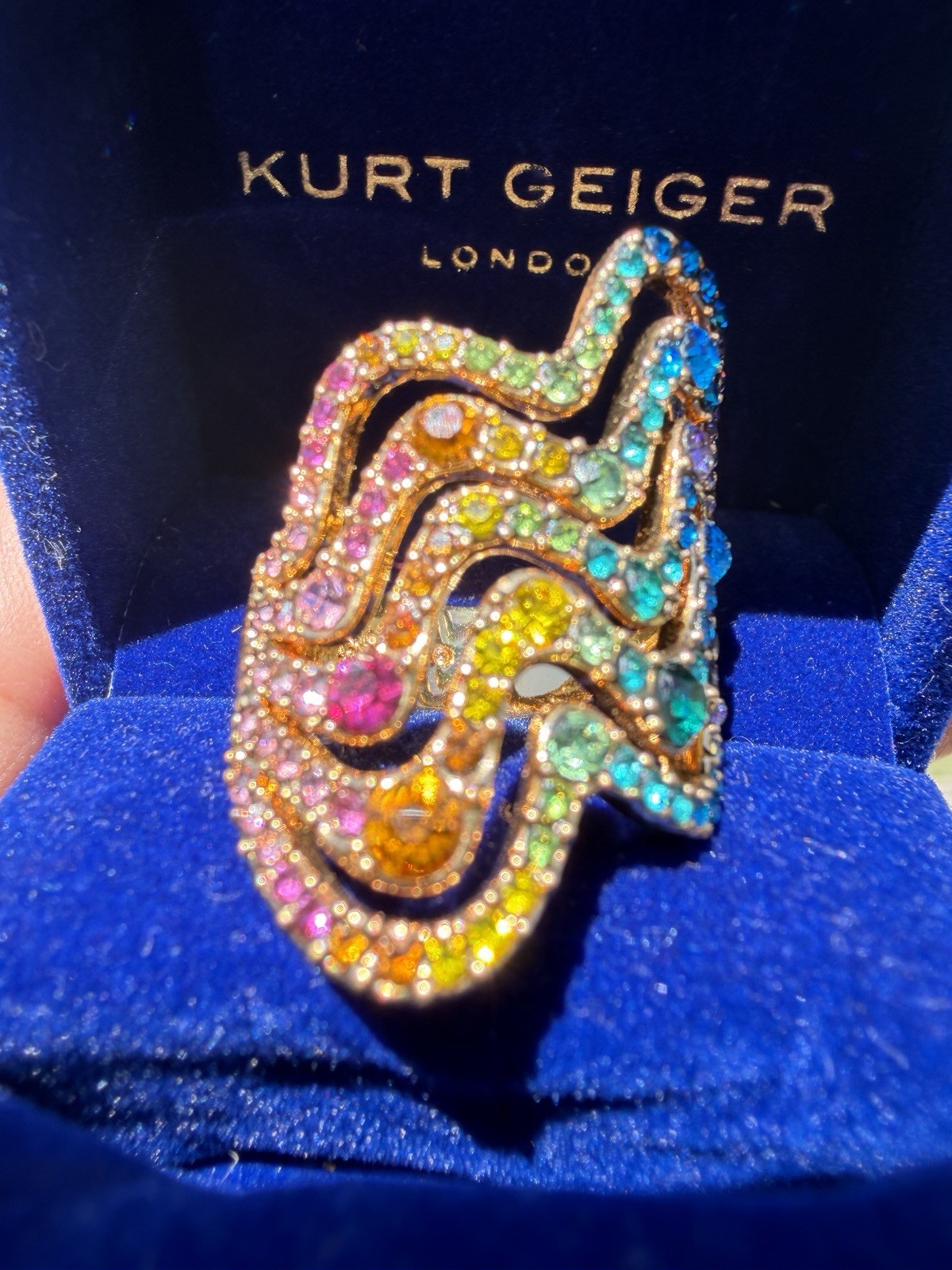 Kurt Geiger Rainbow Wave Cocktail Ring Size 7