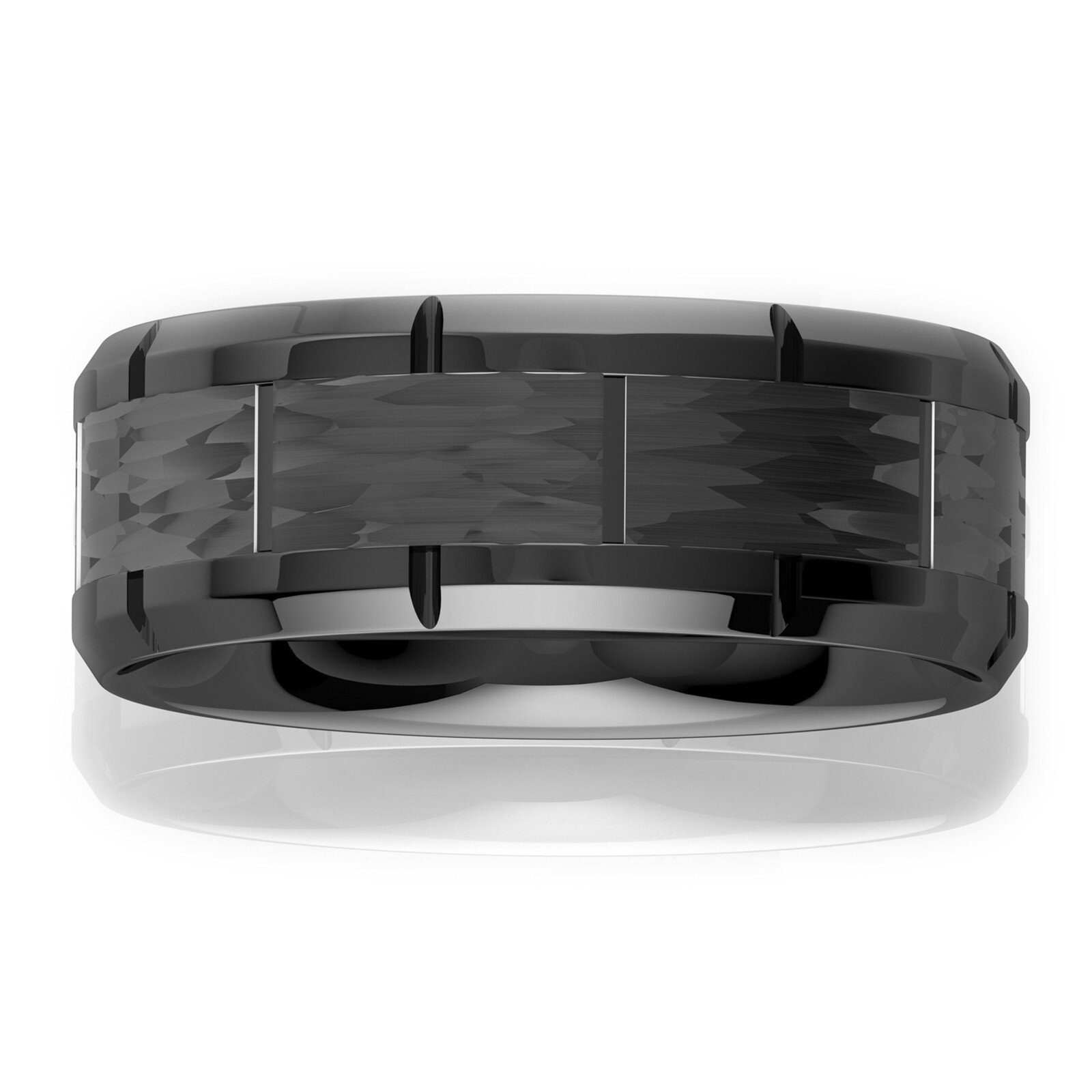 8mm Black Tungsten Ring Hammered Pattern Brushed Wedding Band ATOP Men Jewelry
