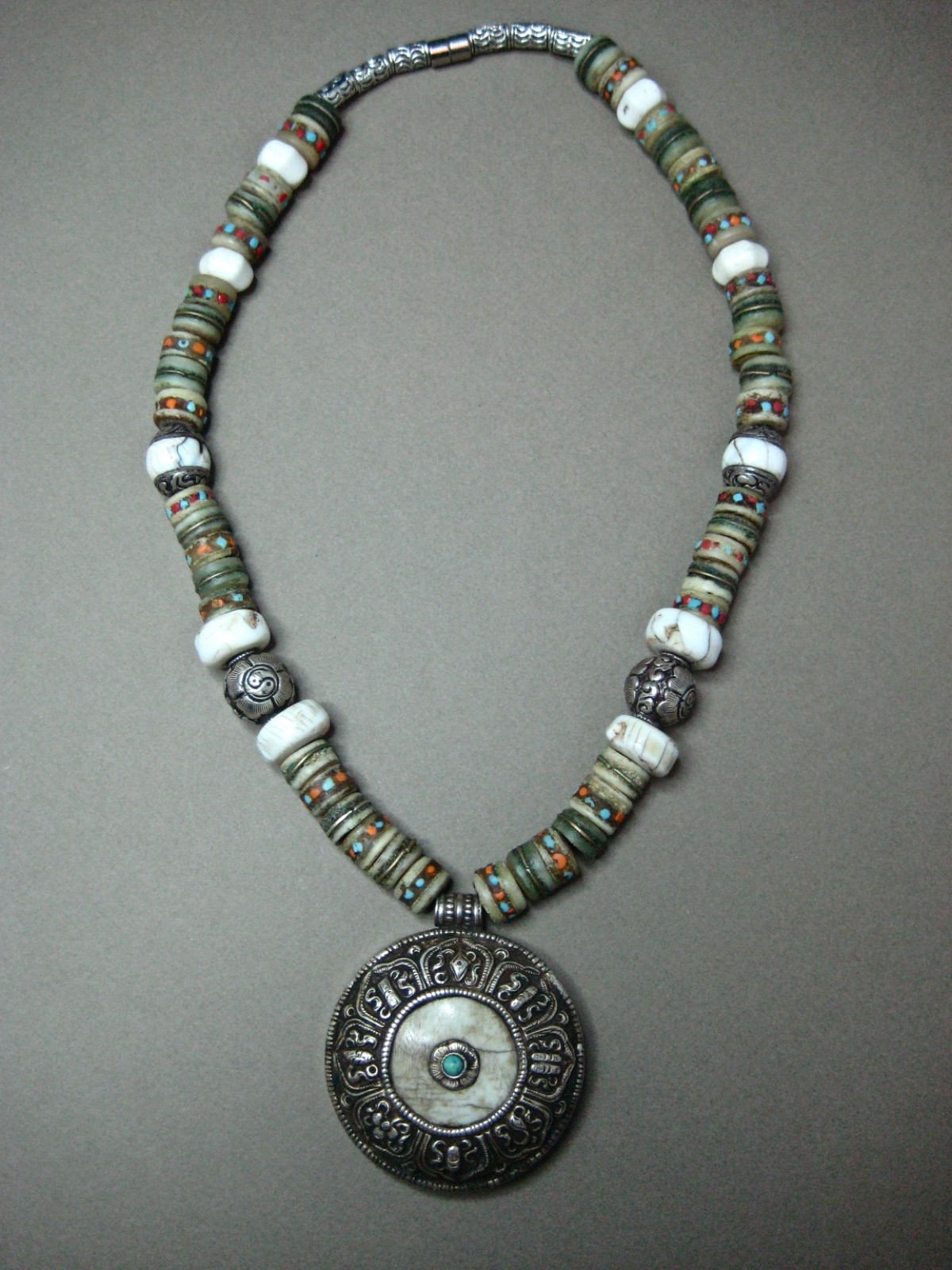 Conch Shell Amulet in Tibetan Silver, Yak Bone, (See description) Necklace 3