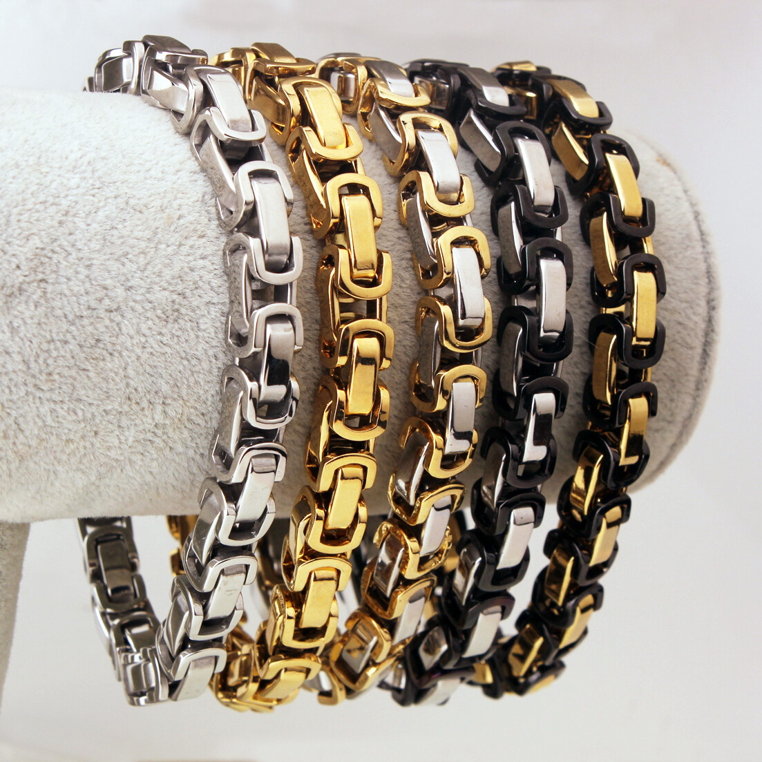 5/6/8mm Hot Women MENS Chain Byzantine Box Link Stainless Steel Bracelet 7″-11″