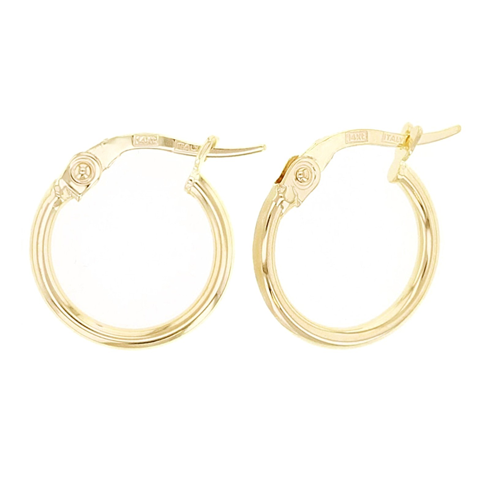 Italian 14k Yellow Gold High Polish Tube Round Hoop Earrings 14mm x 1.5mm 0.7g