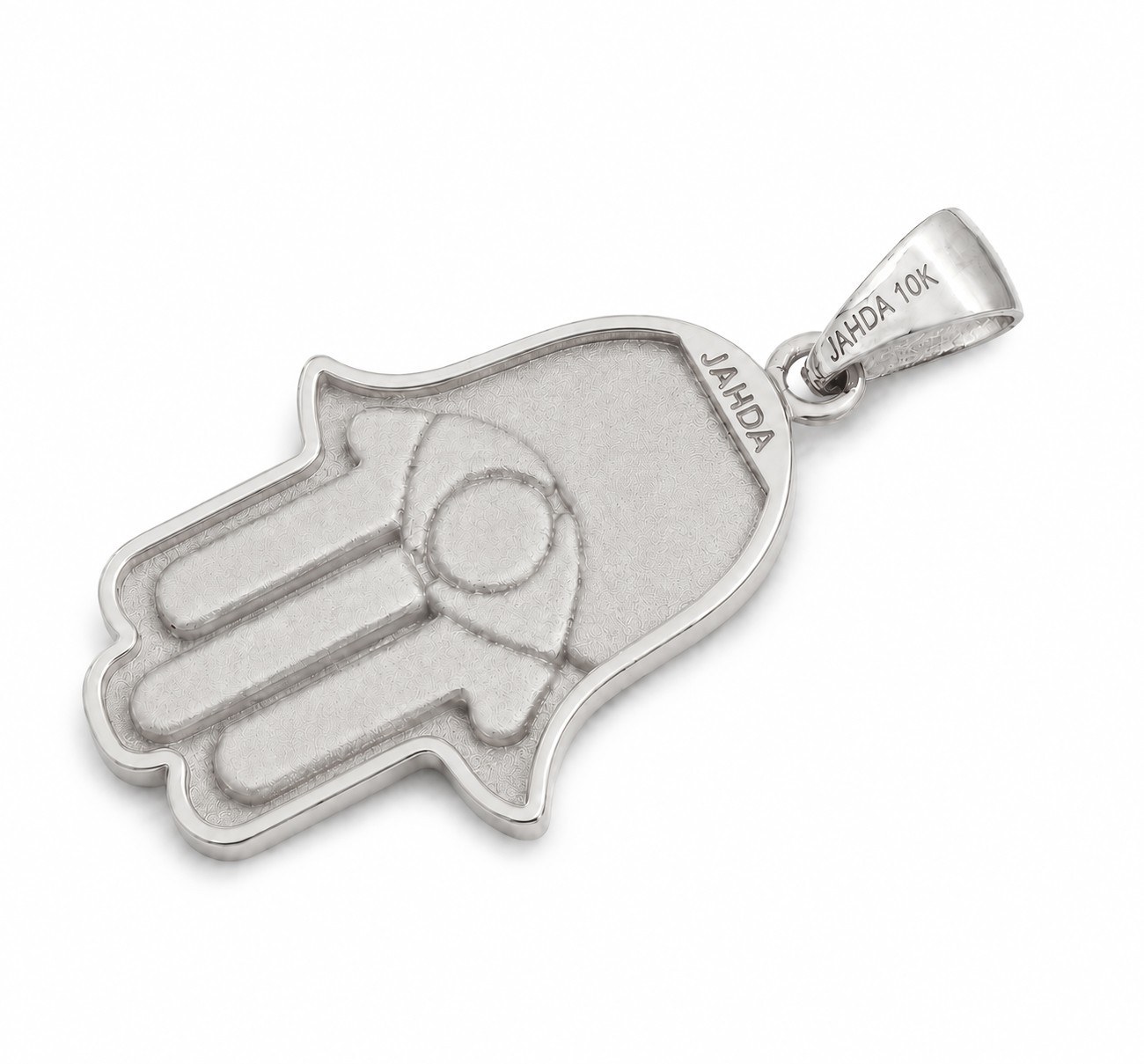 Solid 10K White Gold Hamsa Pendant, Evil Eye Pendant, Large 1.2 inch