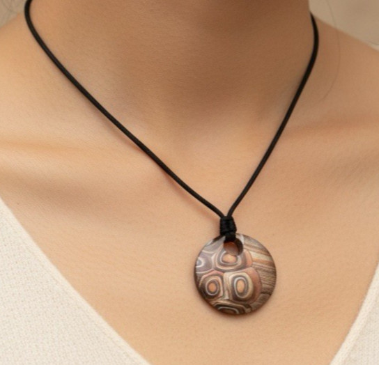 Handmade Metallic Copper & Bronze Polymer Clay Pendant Necklace on Black Cord SS