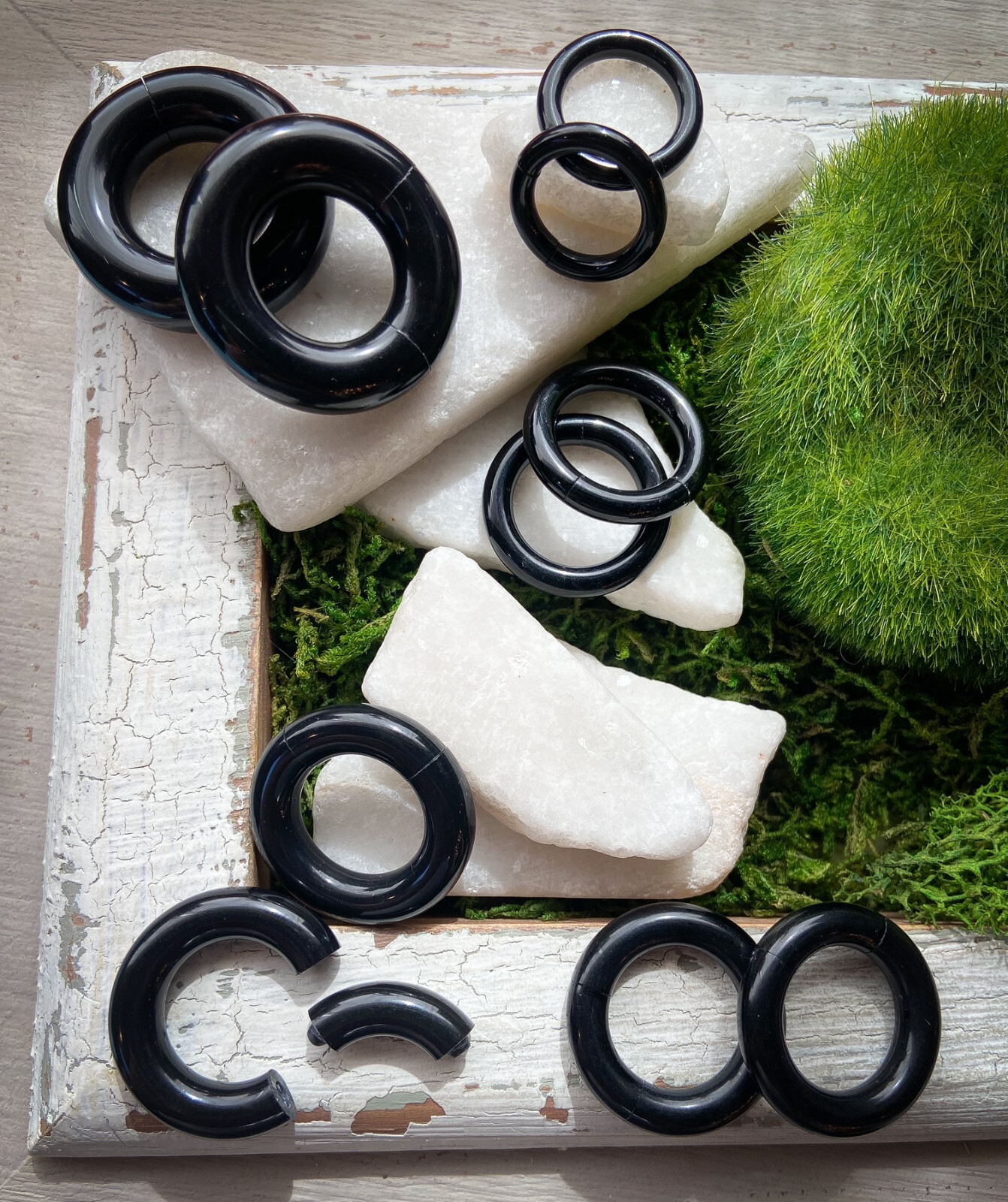 PAIR Black Acrylic Segment Rings Captive Bead CBR’s Lightweight Body Jewelry