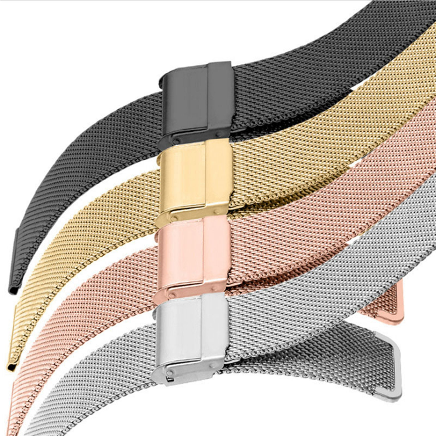 0.6mm Wire Meshed Loop Watch Strap 22mm Mesh Band Double-lock Clasp 10-20mm 24mm