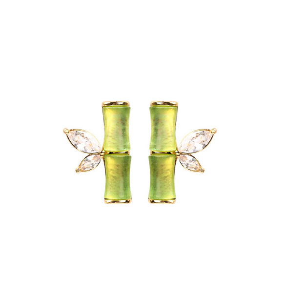Jade Crystal Stud Earrings Bohemian Minimalist Bamboo 18K Gold Plated Gemstone