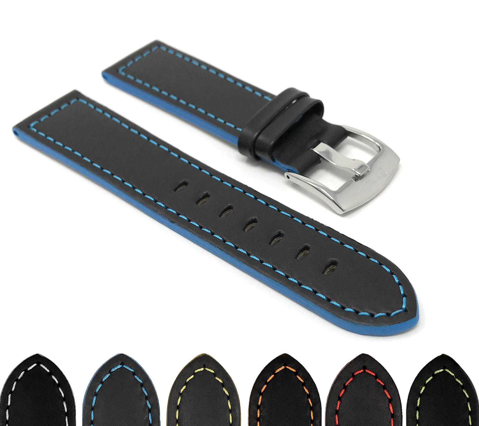Bandini Leather Watch Band, Racer Strap, 5 Colors, 18 20 22 24mm Extra Long Too
