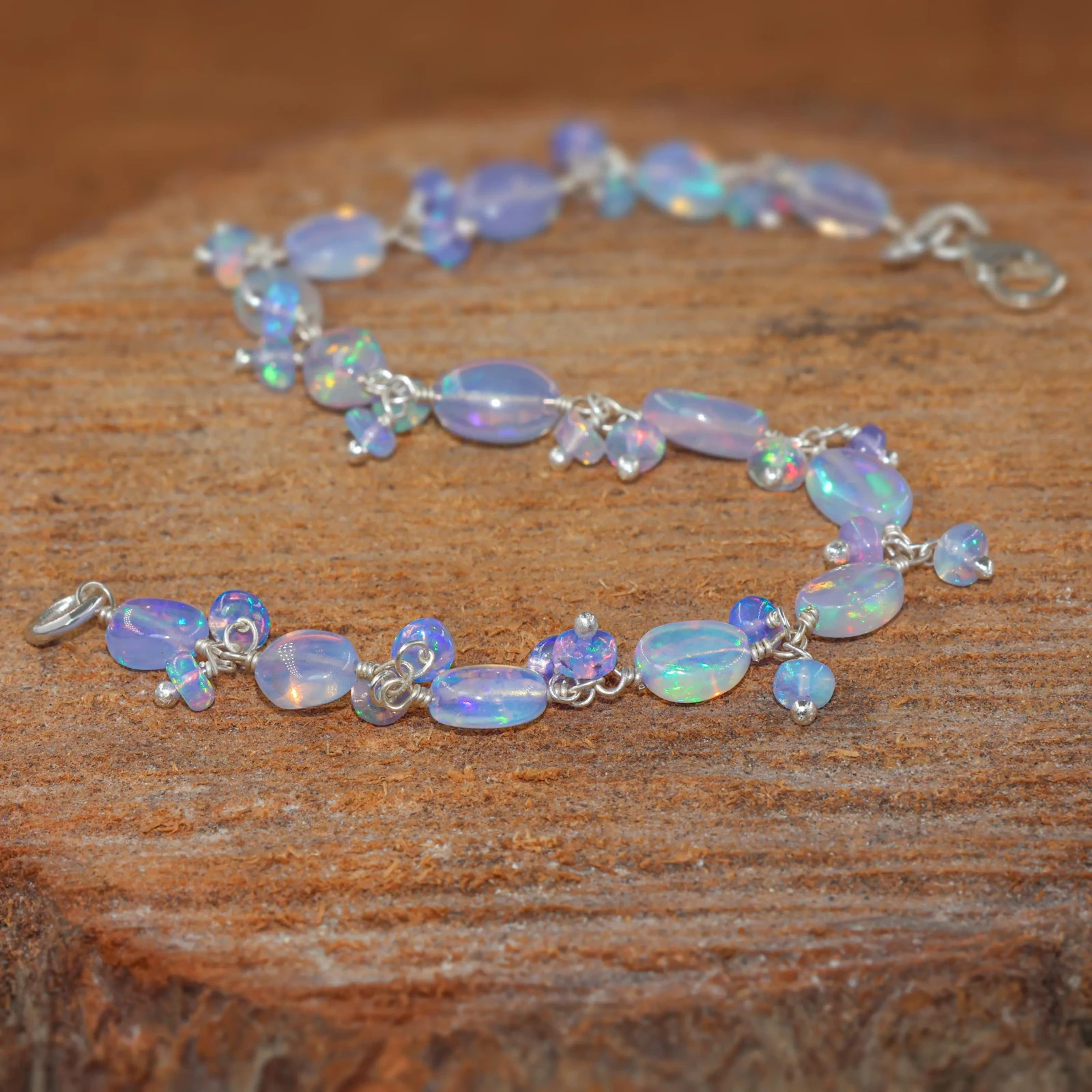 Fire Blue Opal Gemstone Tumble Beads Bracelet, Genuine Ethiopian Opal Bracelet