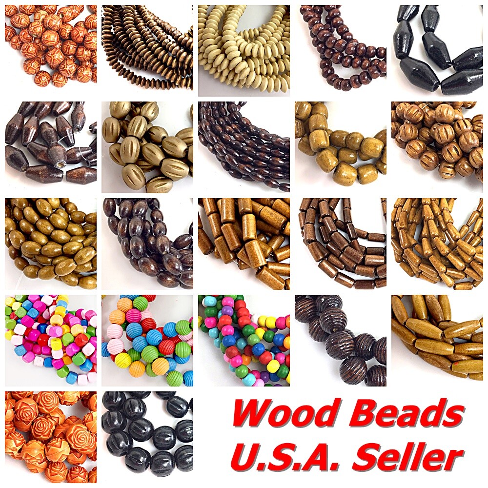 Natural Wood Rice Drop Rondelle Oval Tube Round Barrel Loose Beads 15″ Wholesale