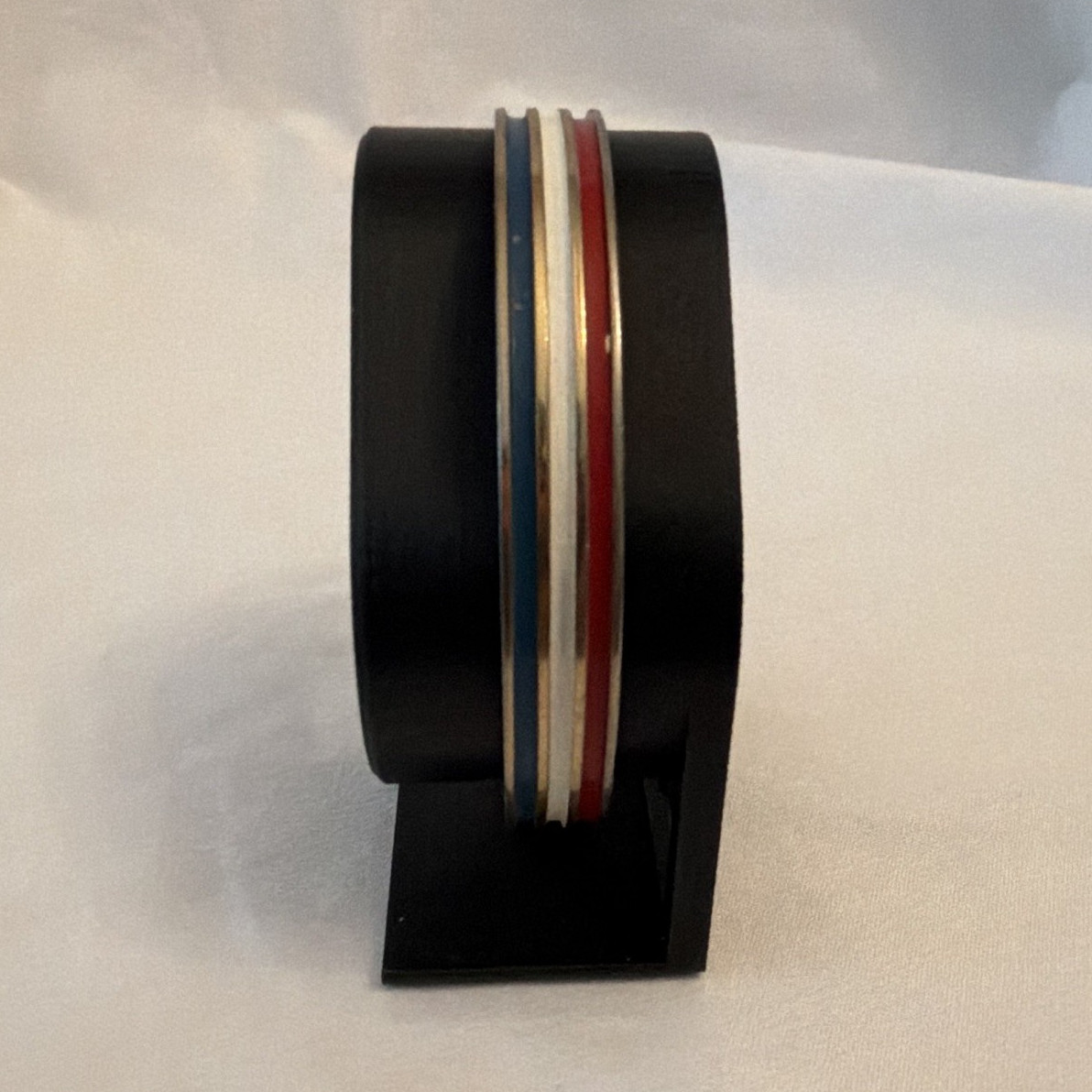 Multicolor Striped Metal Bangle Bracelet, Round, No Stone, No Secondary Stone