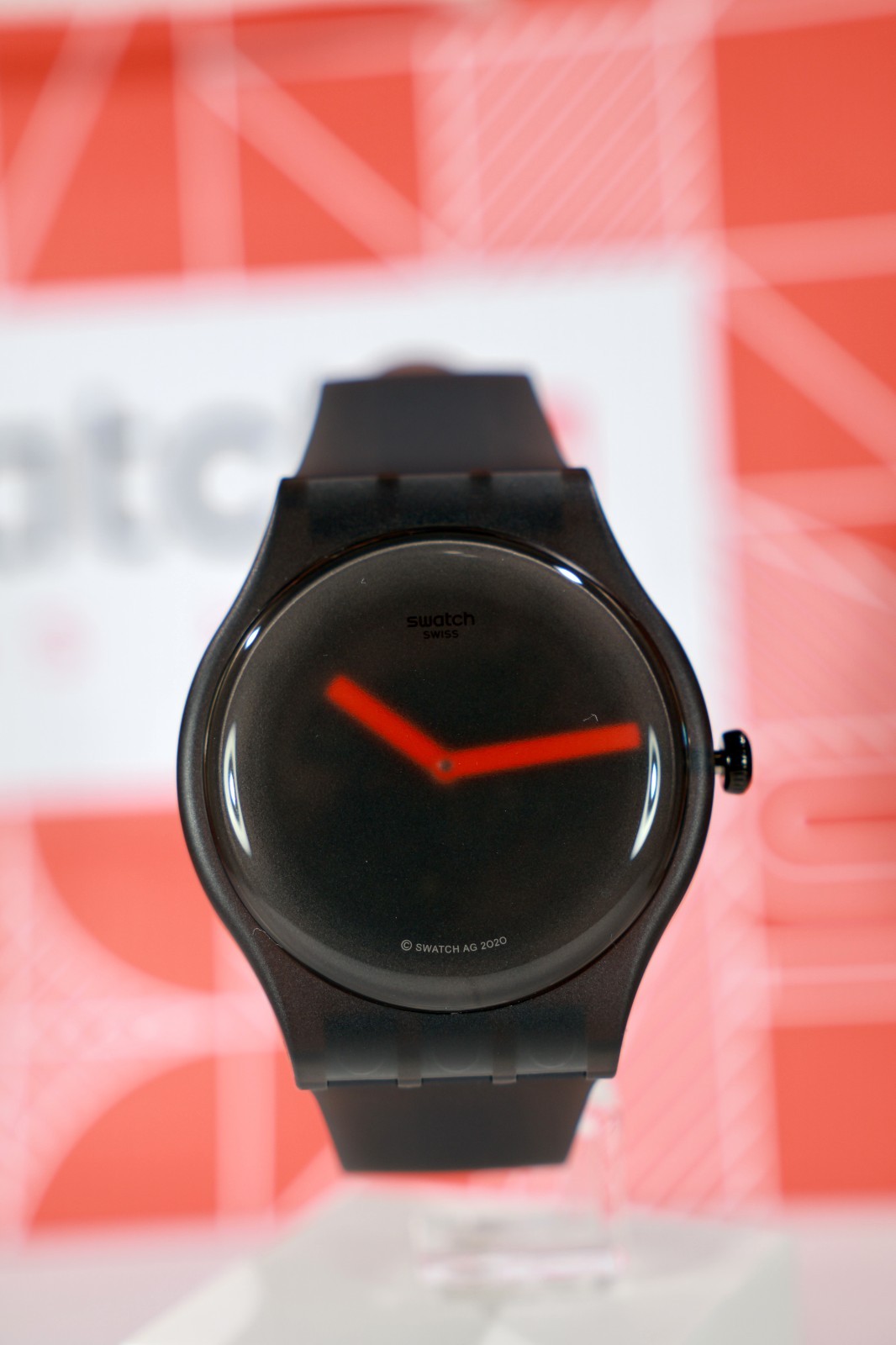 New Limited Swiss Swatch Black Blur SUOB183 41MM Froasted Black Red Hands