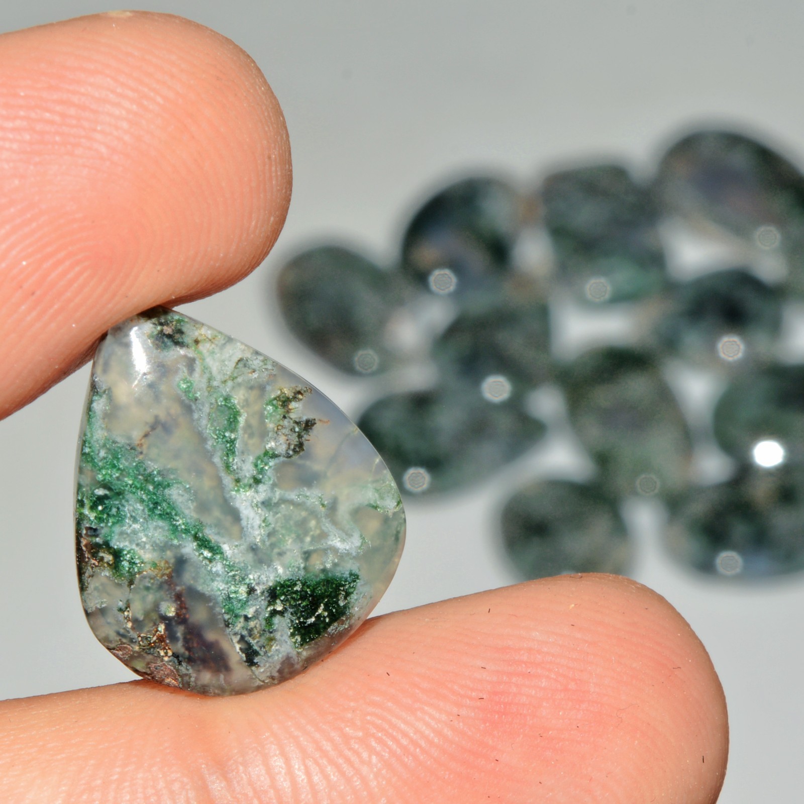 13 Pcs 189 Cts Natural Green Moss Agate Cabochon Gemstone 24×13 16x14mm #18216