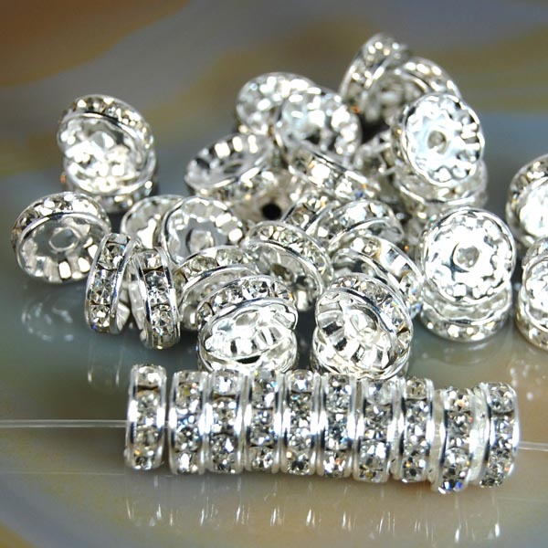 100pcs Czech Crystal Rhinestone Silver Rondelle Spacer Beads 4,5,6,8,10mm