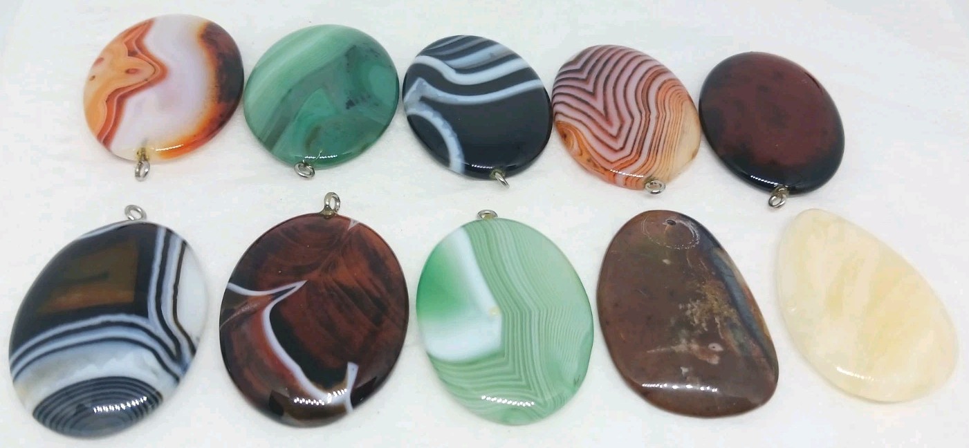 10 Gemstone Pendants Cabochon dyed drilled agate eyelet drilled no bail pendant