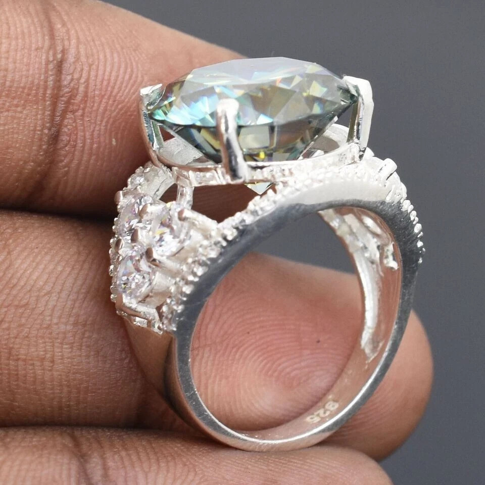 certified 8.40 Ct Treated Round Cut Blue Diamond Solitaire Ring In 925 Silver