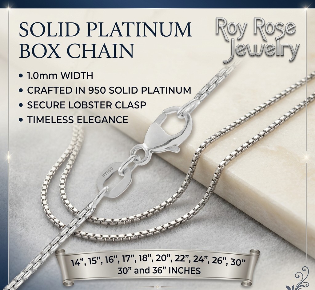 Venetian Box Chain Necklace 1mm Width Solid 950 Platinum