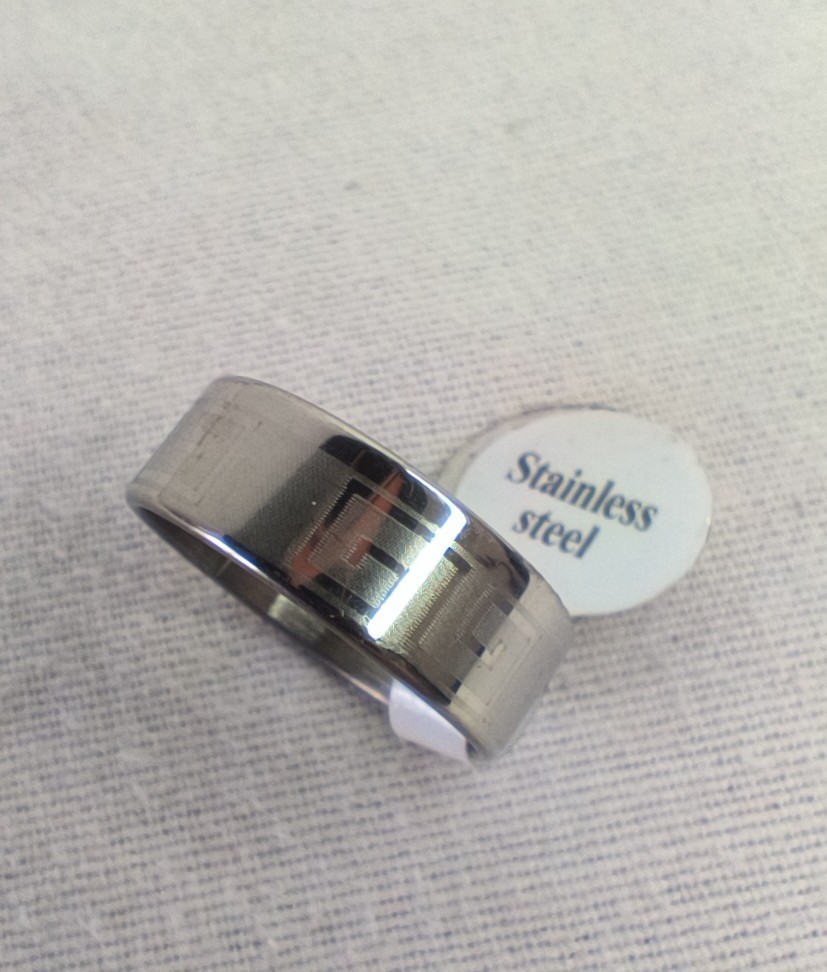 Stainless Steel Ring Band Laser Etched Variation Size 19