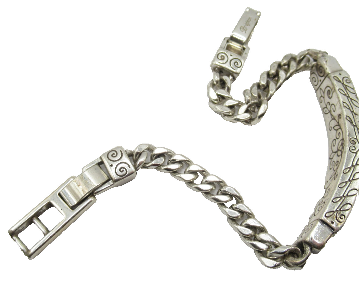 Brighton Chain ID Bracelet says “Sisters” Vintage Signed Etched Scrolled Design