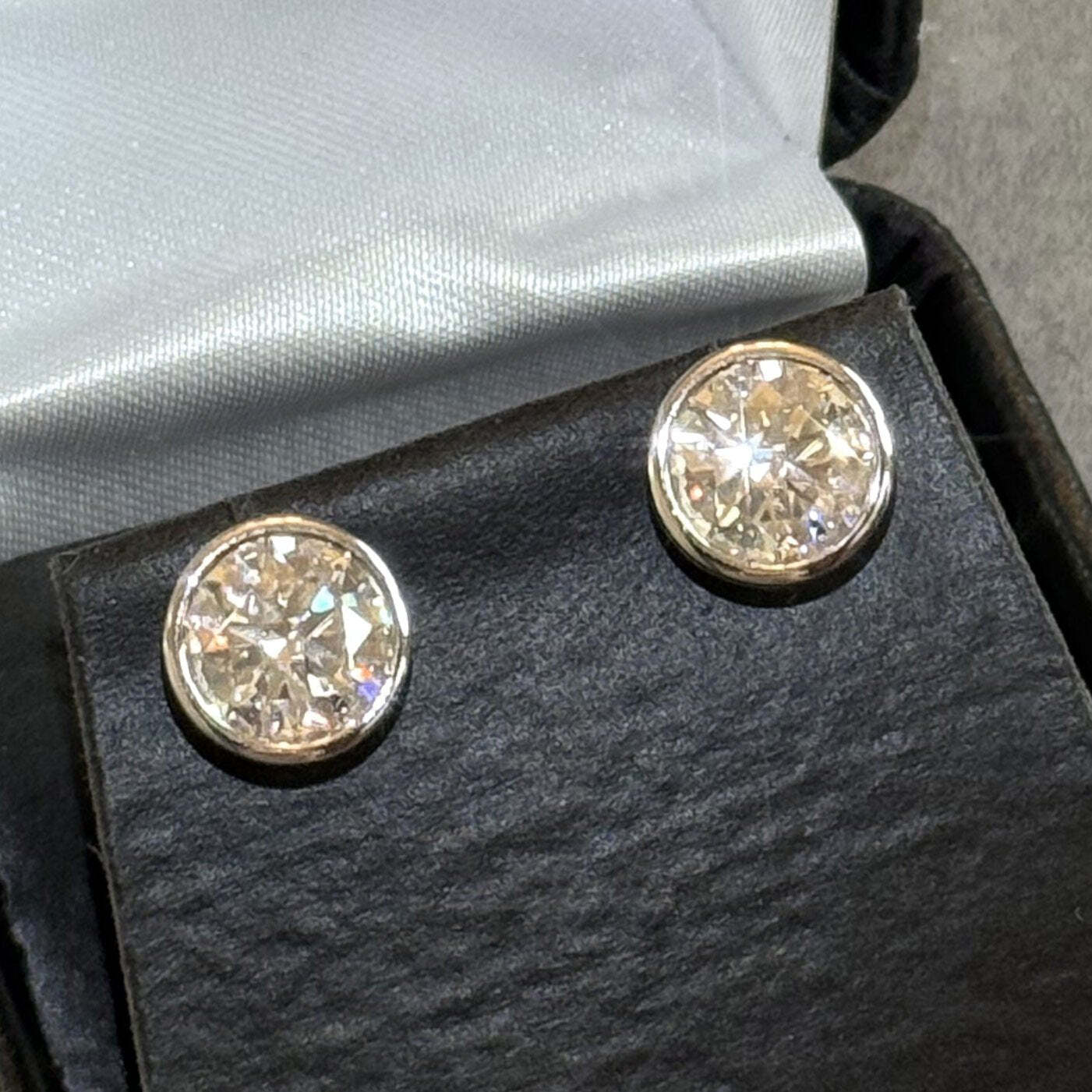 925 Silver Certified VVS Moissanite Bezel Set Round Stud Earrings