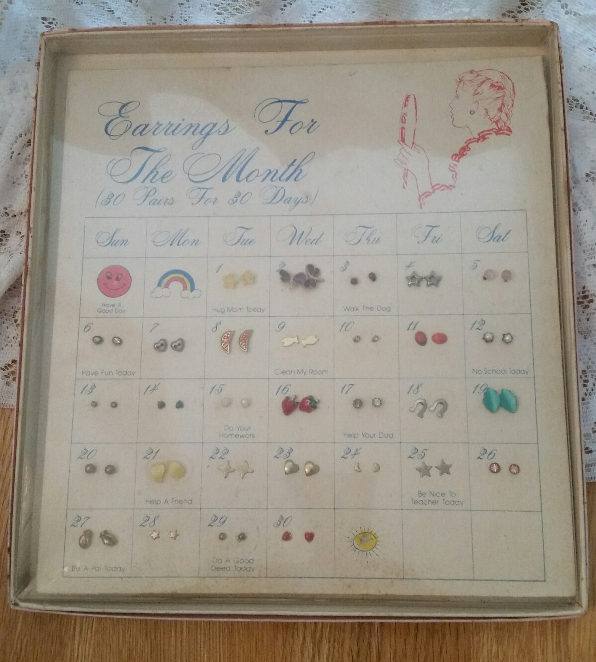 Vintage HARD TO FIND “Earrings For the Month” 30 Days of Pierced Earrings in Box