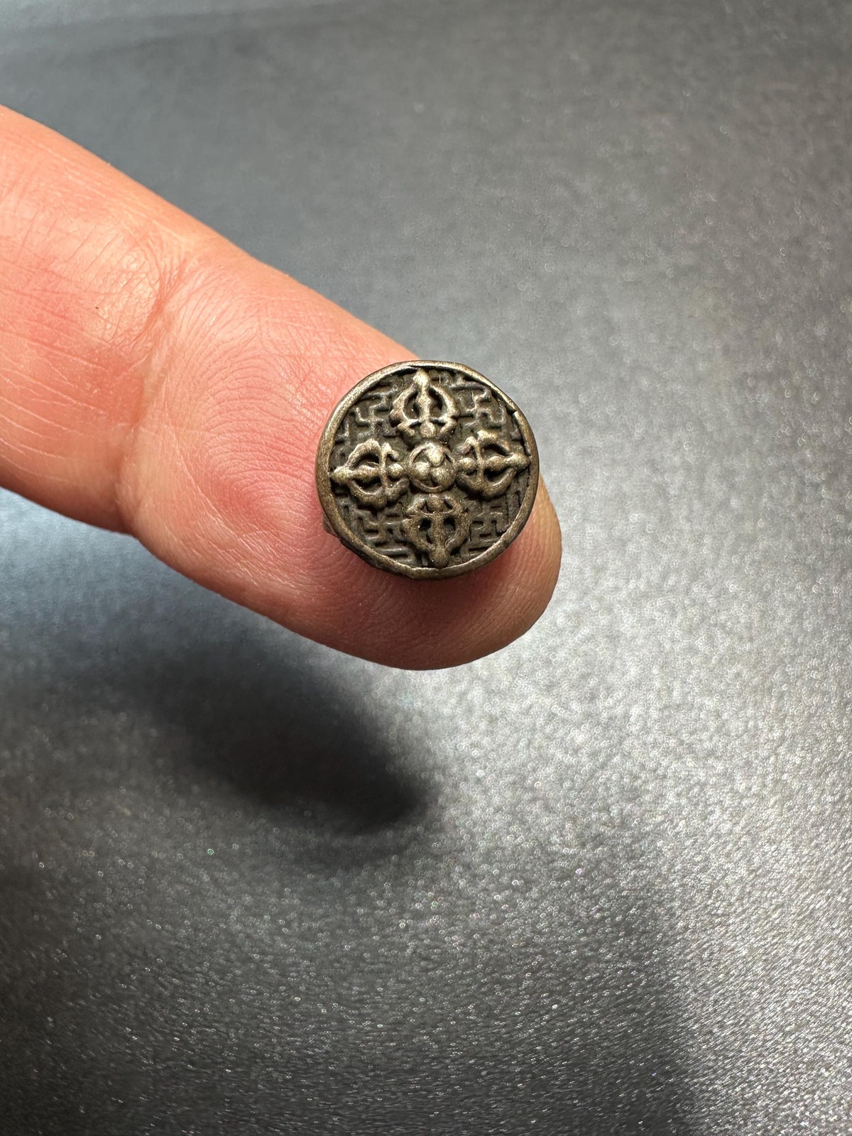 Tibetan Brass Spacer Bead – Double Sided Vajra Pattern, Antique Style Nepal Mal