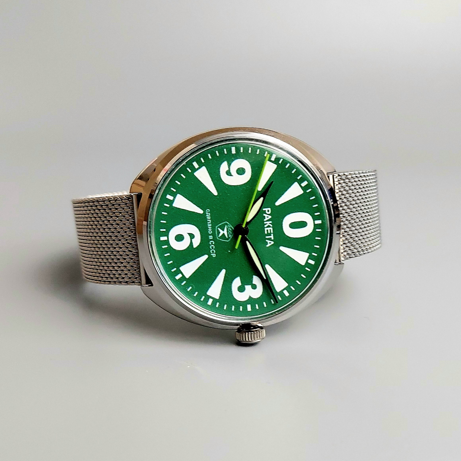 Vintage Men’s Wristwatch Raketa BIG ZERO Soviet Mechanical Watch Green Dial