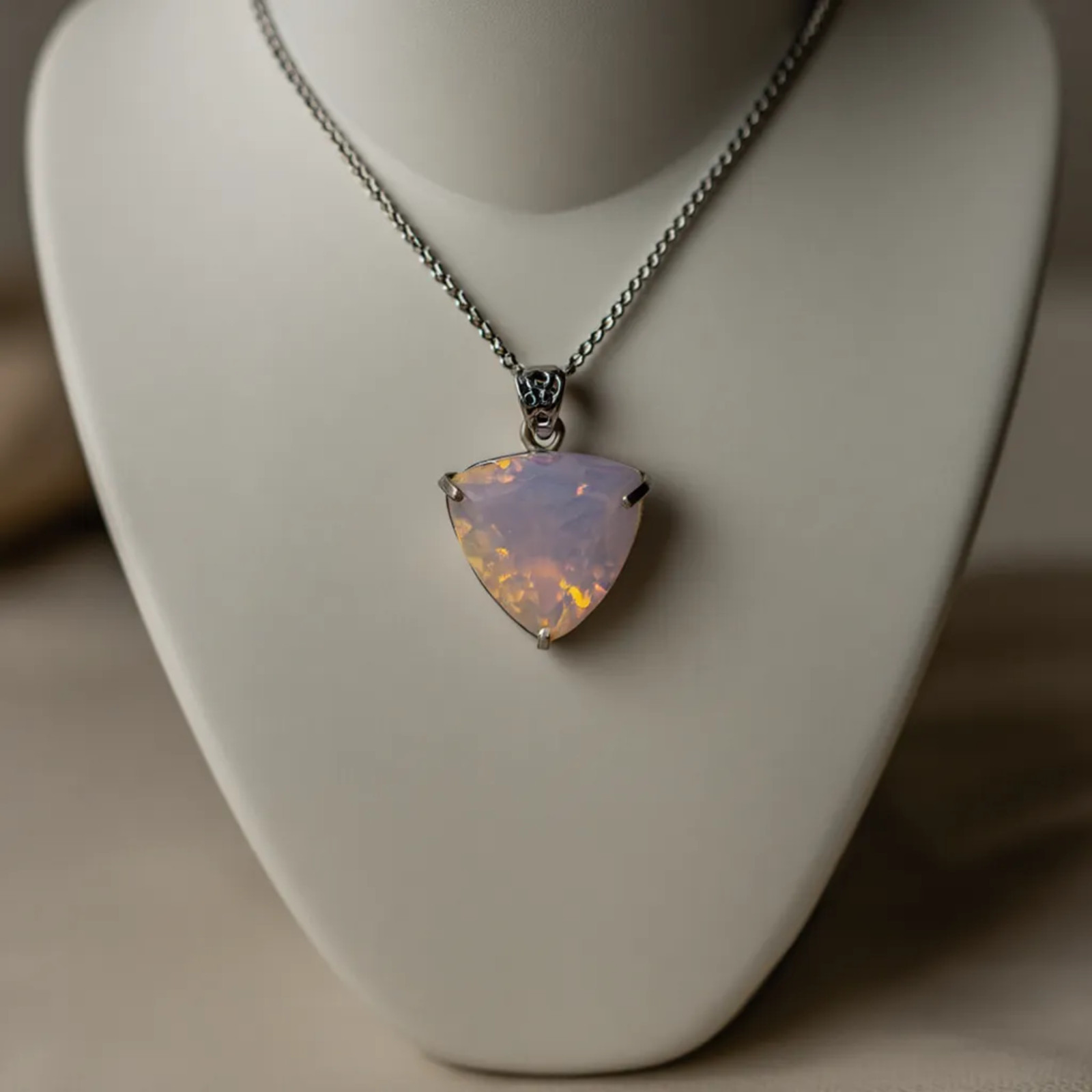 Handmade Pink Opal Trillion Cut Gemstone Pendant Natural Jewelry with Free Chain
