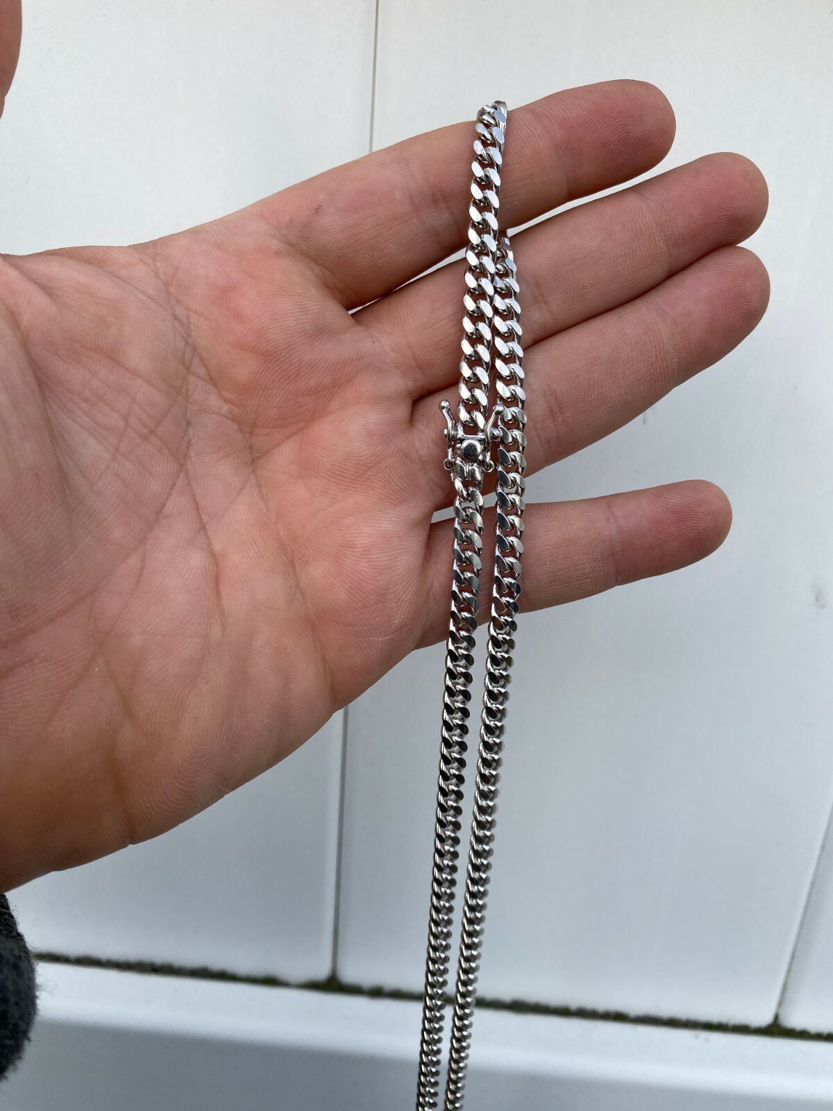 Mens Miami Cuban Link Chain Real Solid 925 Sterling Silver Box Lock Necklace 5mm