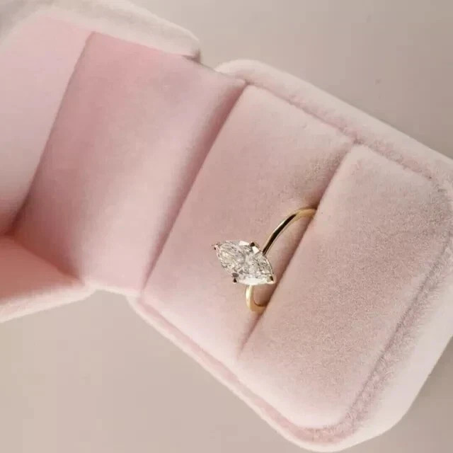 2 Ct Marquise Cut Simulated Diamond Solitary Wedding Ring 14k Yellow Gold Plated
