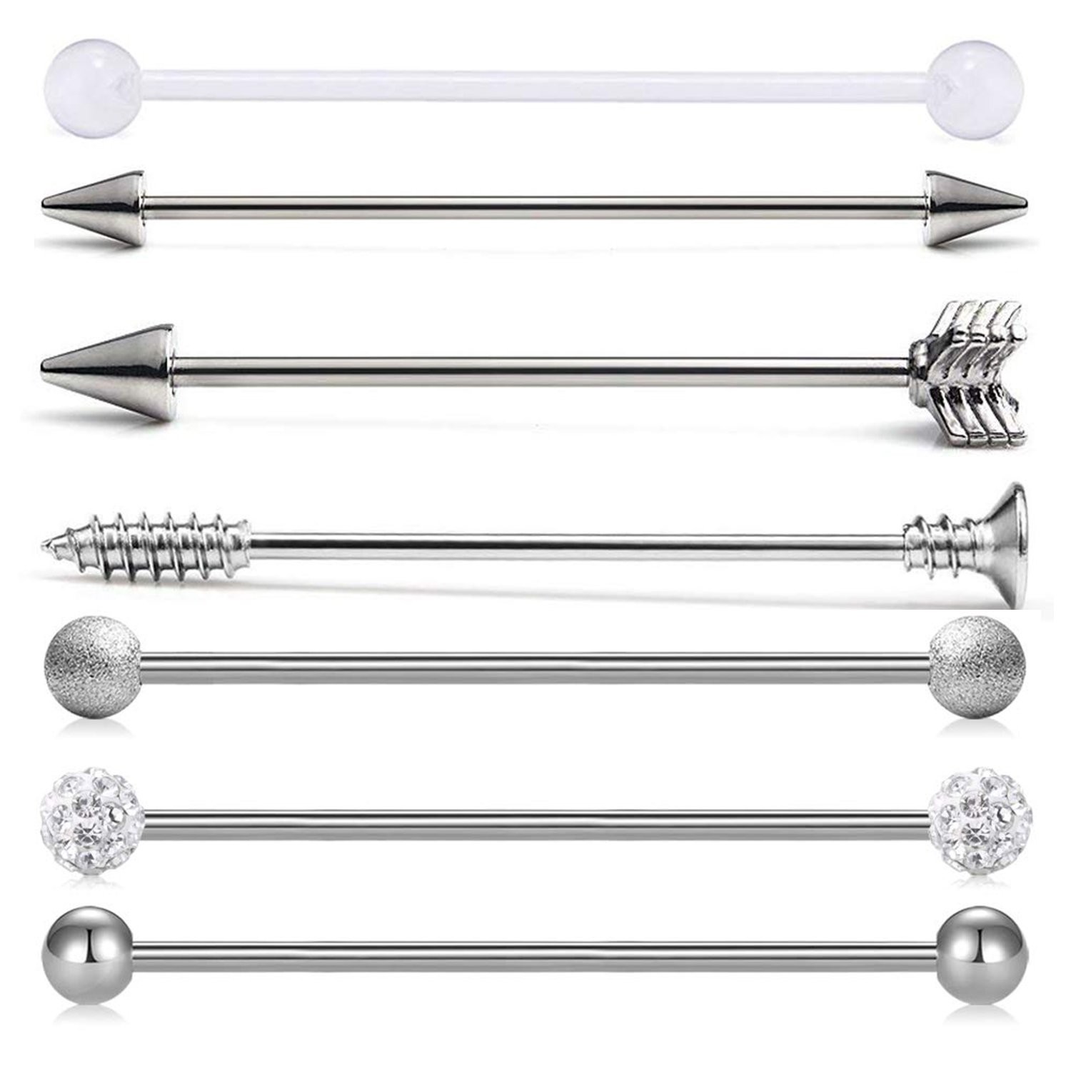 7PCS 14G 38mm Industrial Barbell Earrings Arrow Ear Cartilage Piercing Jewelry
