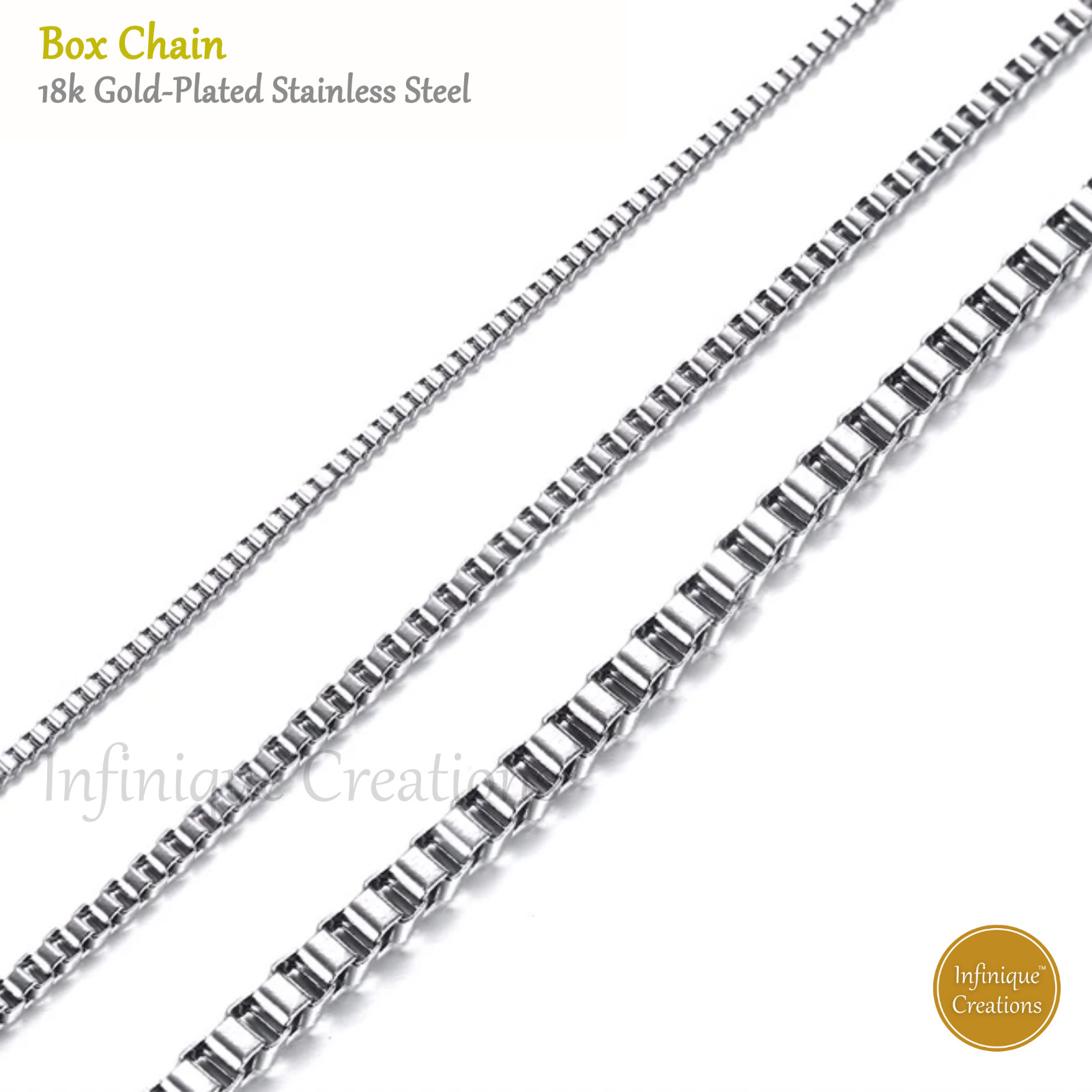 Stainless Steel Silver Box Chain Bracelet and Necklace Men Women 1mm-4mm 7-38″