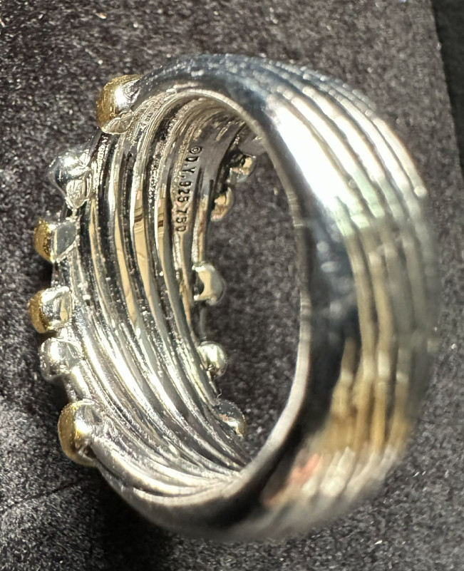 David Yurman Crossover Ring Sterling Silver 18K Yellow Gold With Pave Diamonds 7