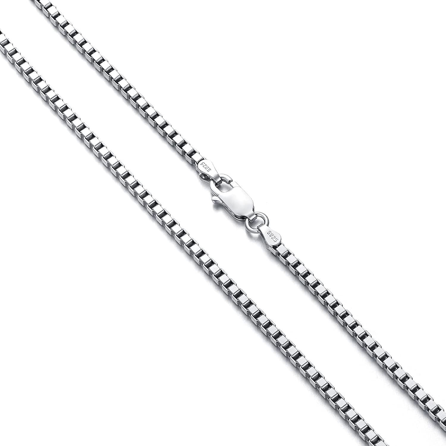 925 Sterling Silver BOX Chain 1.5mm 1.8mm 2.2mm Necklace Lobster Lock 925 Italy