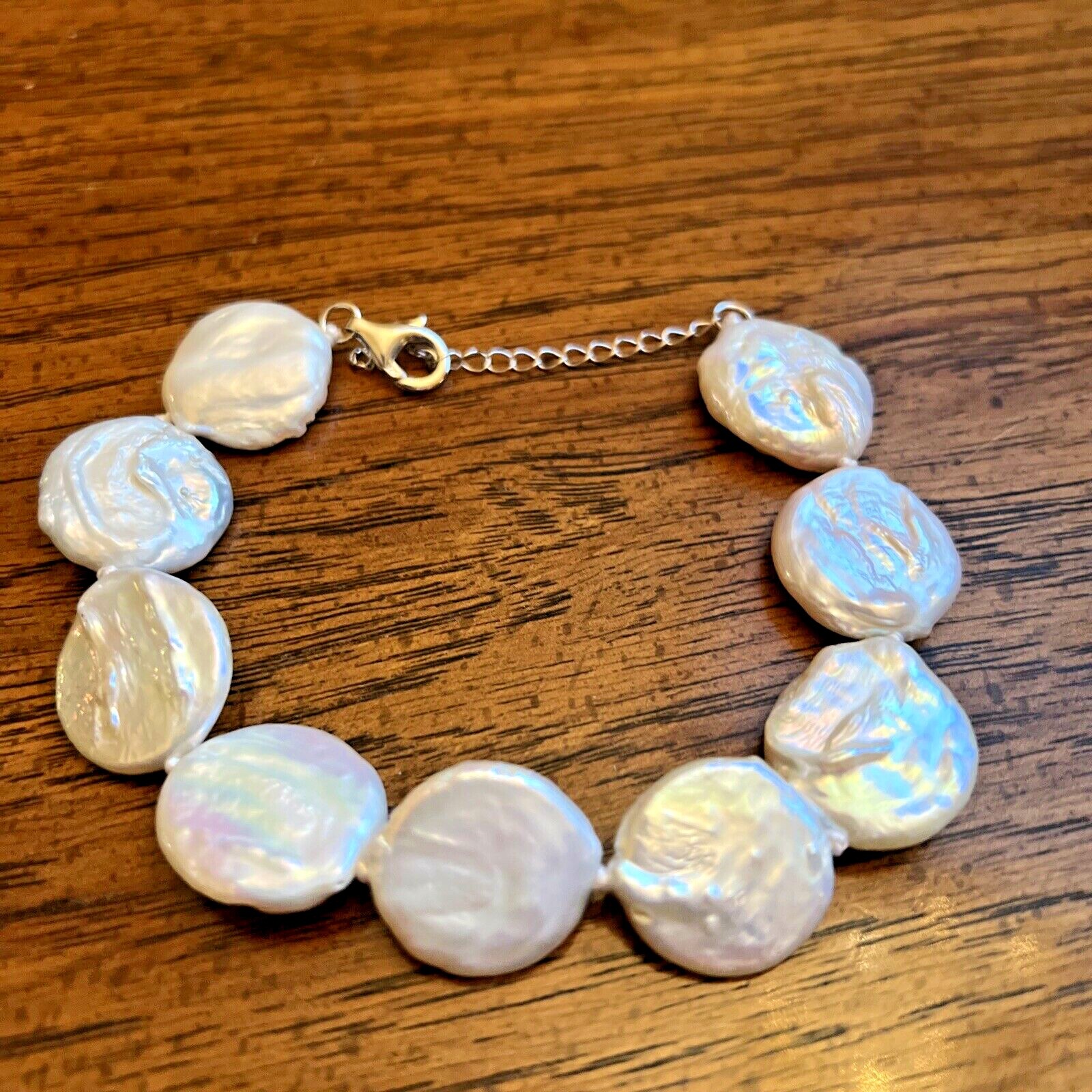 Natural!! White Keshi Cultured Pearl Bracelet in Sterling Silver (7-9 In)