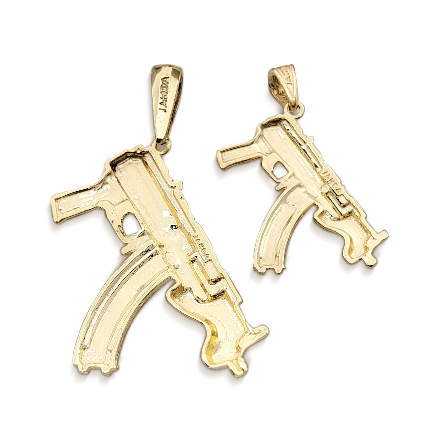 Solid 10K Yellow Gold Mini Draco Pistol, Real Gold Gun Pendant AK-47