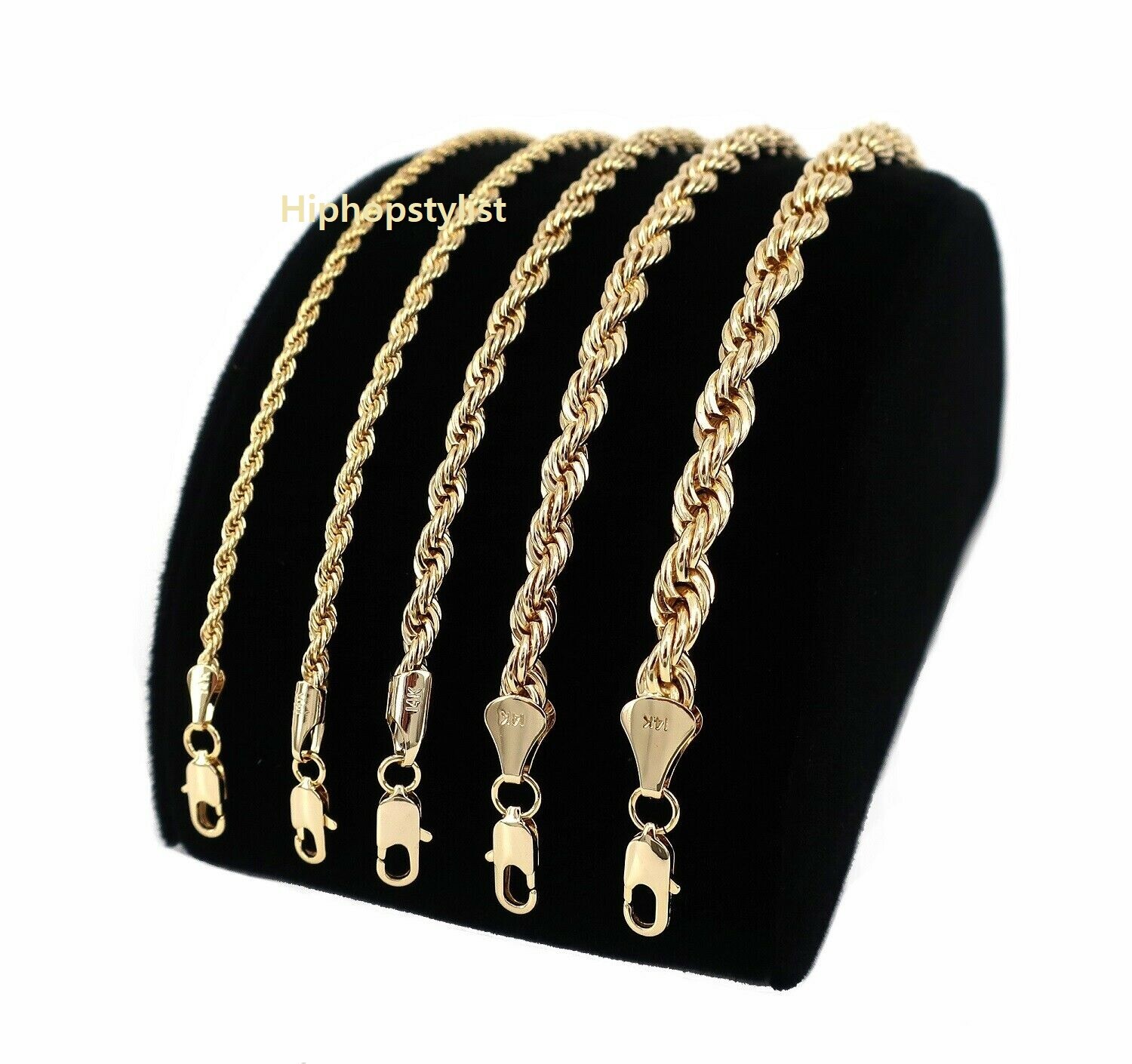 14k Yellow Rope Chain Necklace Bracelet 2mm 3mm 4mm 5mm 6mm Width Gold Plated