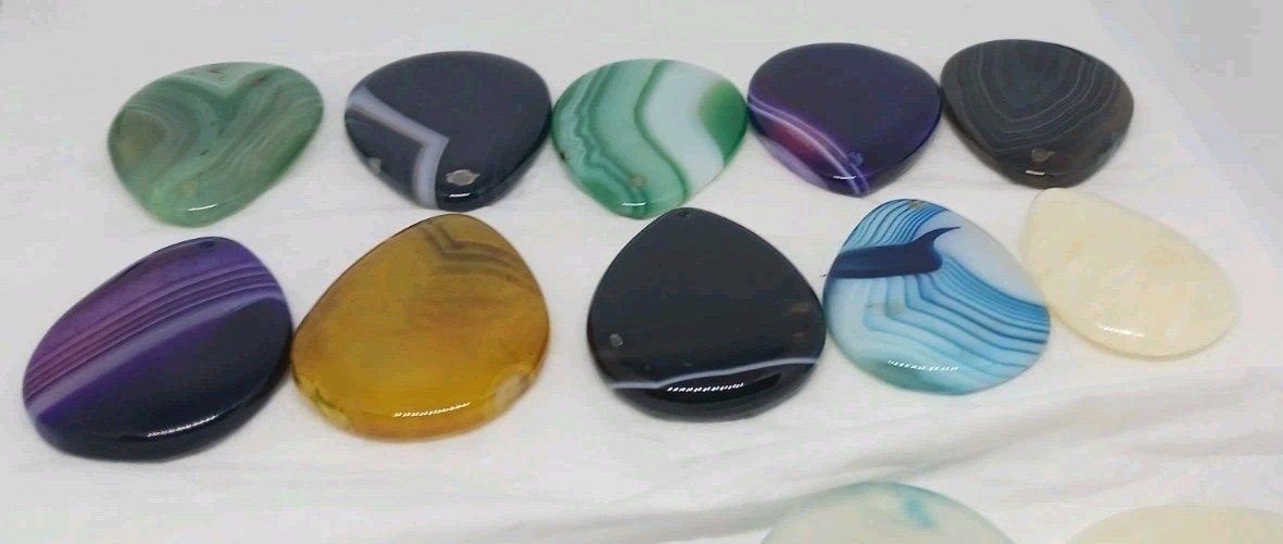 10 Gemstone Pendants Cabochon dyed drilled no bail jasper agate polished pendant