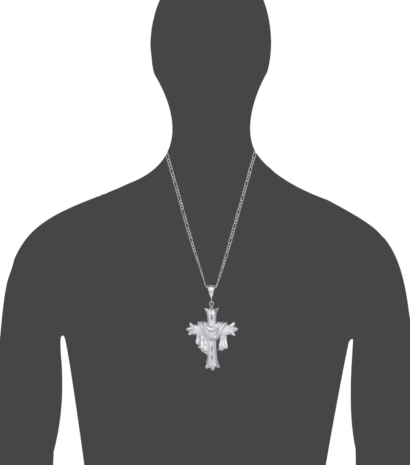 Large 3″ Sterling Silver Cross Charm Pendant Necklace Diamond-Cuts 24″ Chain