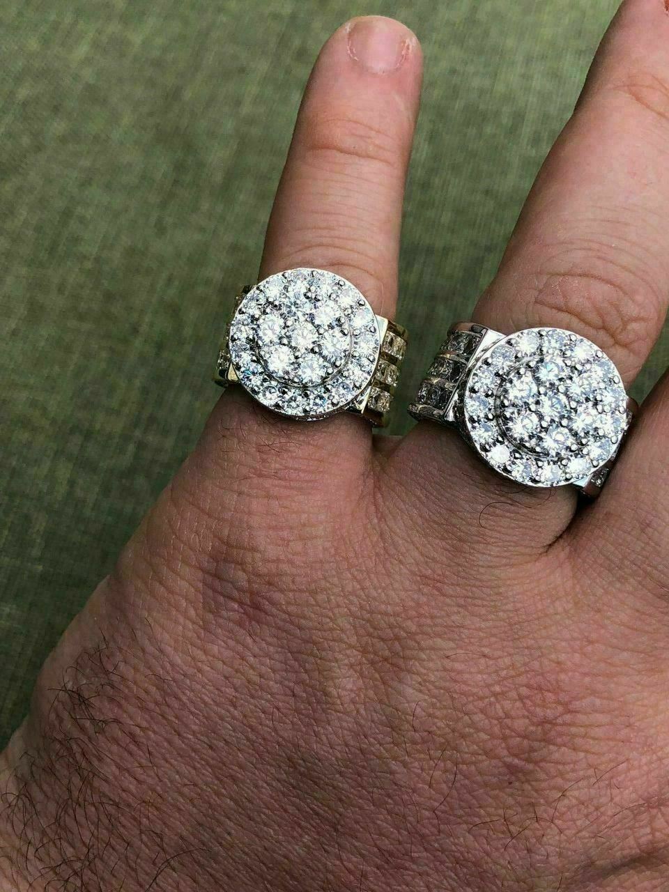 Men’s Large Solid 925 Silver 5ct CZ Pinky BIG RING 14k Gold Plated ICY HIP-HOP