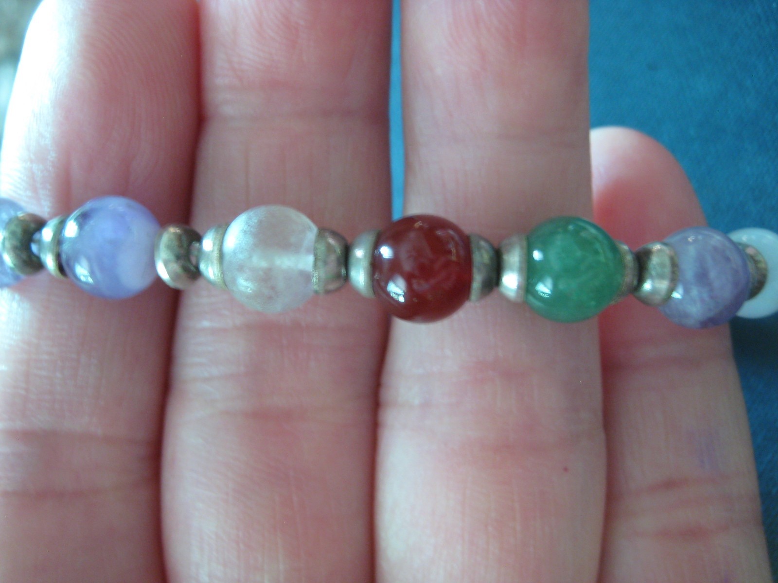 Sterling Silver Multi Bead Gemstone Toggle Clasp Bracelet 7.5″ (C9)
