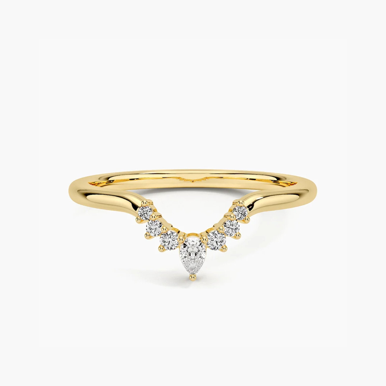 0.13 Ct Pear & Round Cut Lab Grown Diamond Wedding Band Ring 14k Yellow Gold