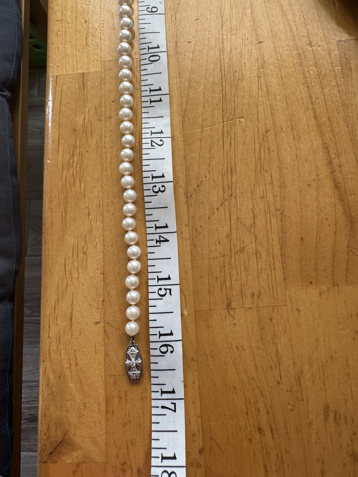 Blue Lagoon Signed White Round Pearl Beaded Necklace 16in 18k WG Box Clasp