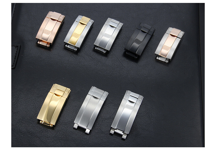 Premium Stainless Steel Folding Clasp for Rolex Rubber Strap Metal Buckle 16x9mm