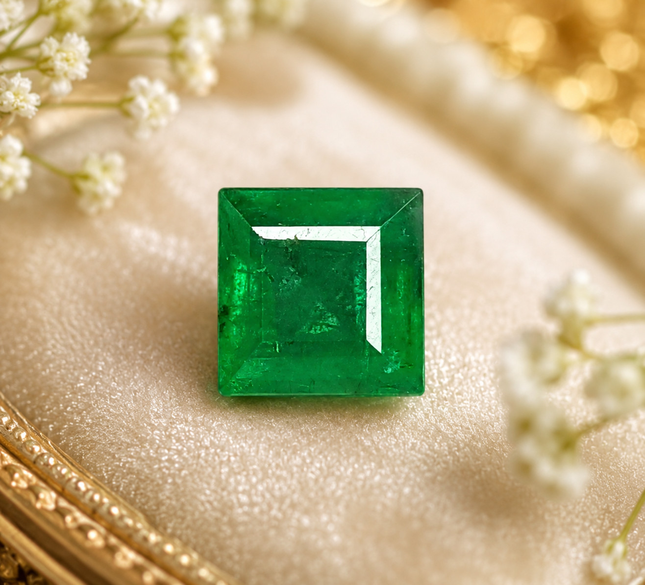 Natural 6.60+ Ct Zambian Green Emerald GIE Certified Princess Cut Loose Gemstone