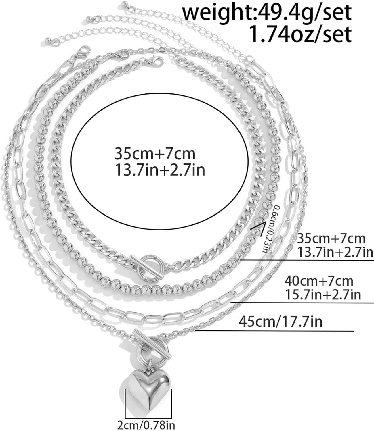 Chunky Silver Necklace Non Tarnish Layered Necklaces for Women Paperclip Chain N