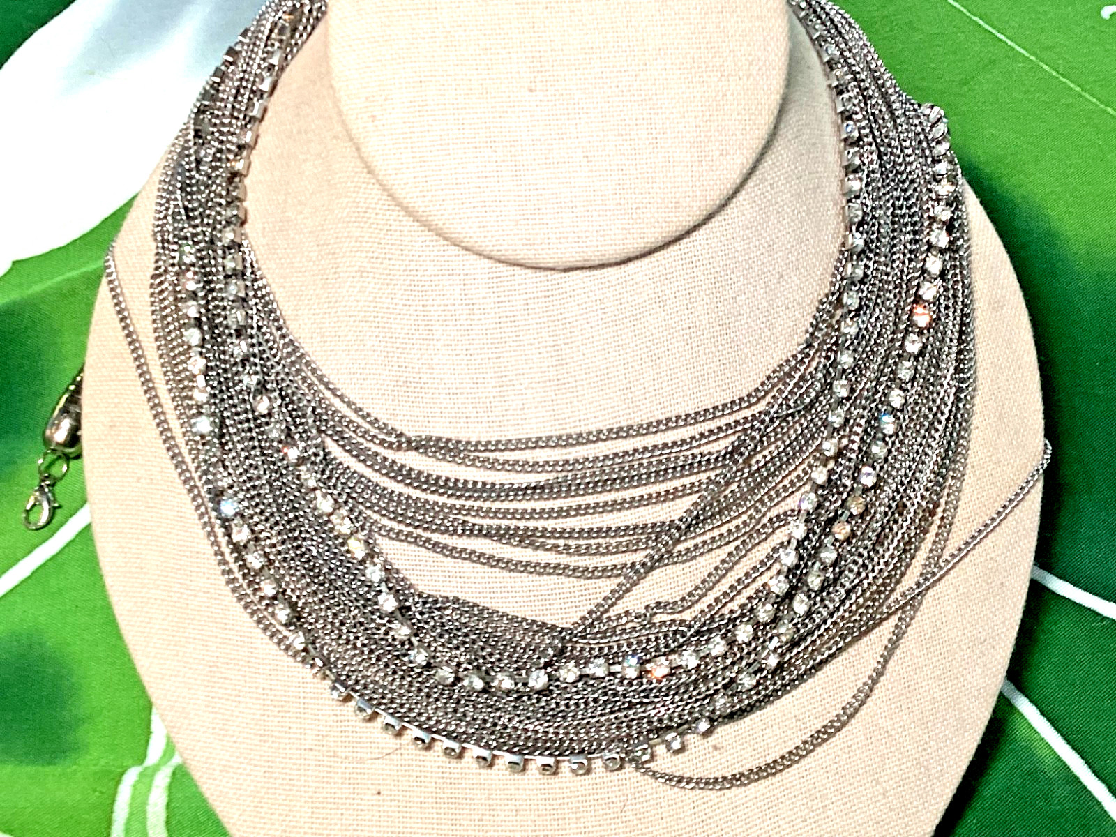 You and i 30 “Silver Tone Multi Layered Clear Crystal Statement Chain Necklace